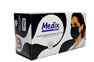 Máscara Cirúrgica Tripla Proteção Preta C/ 50 Unidades - Medix
