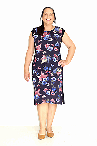 Vestido em Suede Confort Estampado com Detalhe em Viscose