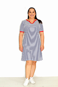 Vestido em Viscose Listrado Mariner