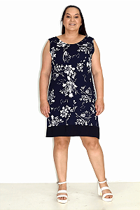 Vestido em Viscolycra Estampada com Barra e Decote V com Botões