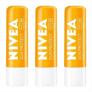 Protetor Solar Labial Nivea FPS30 4,8g 24hs de Proteção c/3