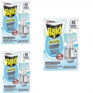 Repelente Raid Eletrico 45 noites Aparelho+ 01 Refil kit c/3