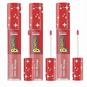 Gloss Labial Beautyloo Sabor Morango 3,8ml c Pantenol kt c/3