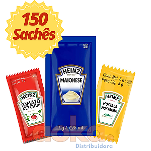 Maionese Ketchup e Mostarda Heinz Combo 150 Sachês