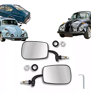 Retrovisor Fusca Mexicano Preto Par Lente Convexo Prata Aço