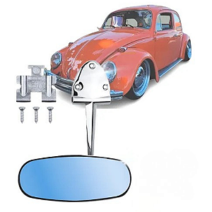 Retrovisor Interno Lente Azul Cromado Fusca Suporte