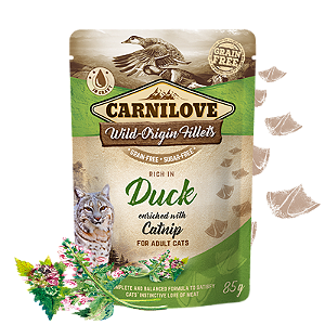 Sachê Gatos Adultos Pato e Catnip 85g – Alimento Calmante Natural Carnilove