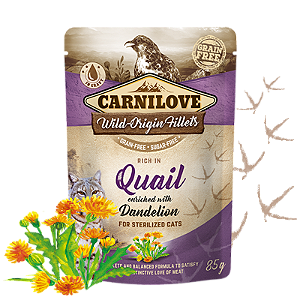 Sachê Gatos Castrados Codorna e Dente-de-Leão 85g – Alimento Natural Carnilove