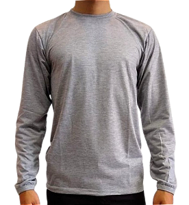 Camiseta em Malha Manga Longa Gola Redonda Cor Cinza Mescla