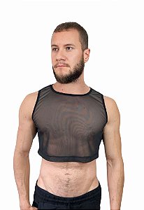 Cropped Regata Tule de Malha Preto