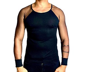 Camiseta Viscolycra Manga Longa Raglan Tule Illusion