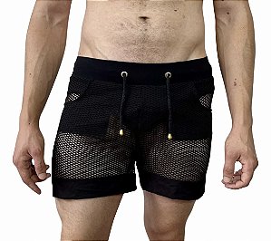 Shorts Transparente Arrastão Preto