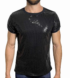 Camiseta Paetê Preto com forro de Malha