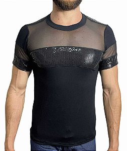 Camiseta Viscolycra Detalhes em Tule e Paetê