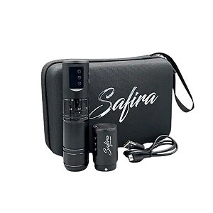Máquina Tatuagem Pen Safira 2 Baterias Curso Ajustável Black