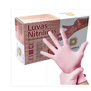 Luva Nitrílica Rosa Sem  Pó Tamanho P