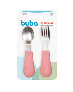 Kit Talheres Cabo com Silicone Rosa - Buba