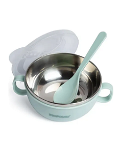 Tigelinha Inox comTampa e Colher Verde 300ml- Pimpolho