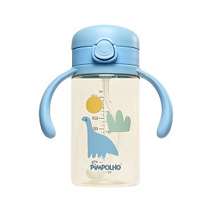 Copo Infantil com Canudo e Alça Azul 240ml - Pimpolho