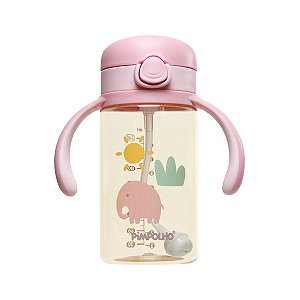 Copo Infantil com Canudo e Alça Rosa 240ml - Pimpolho