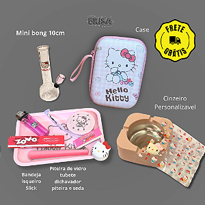 Kit Hello Kitty Completo - Bandeja + Case Xadrez + Mini Bong + Cinzeiro
