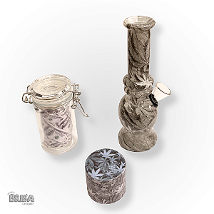 Kit Dolar - Bong de vidro + Pote hermetico + Dichavador