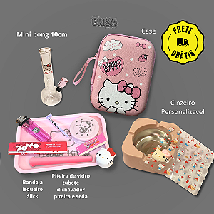 Kit Hello Kitty Completo - Bandeja + Case Rosa + Mini Bong + Cinzeiro