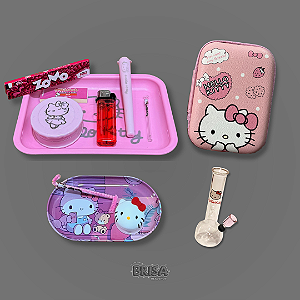 Kit completo Hello Kitty - Bandeja + Bong + Case + Bandeja metal - Rosa