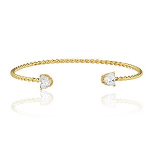 Bracelete Aro Torcido Zircônia em Coração Transparente