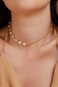 Choker Dupla Veneziana com Pérolas e Zircônia