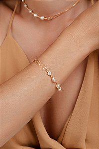 Pulseira Dupla Veneziana com Pérolas e Zircônia