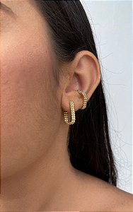 Brinco de Argola Design Quadrado com Bolinhas