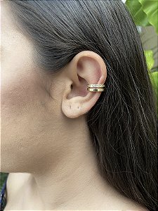 Brinco de Pressão Argola Dupla Liso e Cravejado com Pedras Zircônia