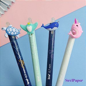 Caneta Gel Apagável Esf Fundo do Mar 0.7mm Azul BRW