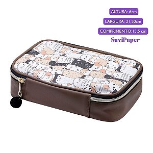 Estojo Box Nécessaire Pets Bichinhos Animais BRW com Pompom