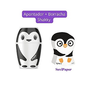 Kit Apontador com Depósito + Borracha Shakky Pinguim Maped