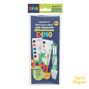 Bloco de Colorir Aquarela Dino 12 Folhas Léo e Léo
