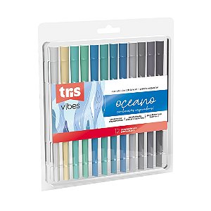 Brush Pen 4.4mm e Fineliner 0.4mm Tris Vibes Oceano 12 cores