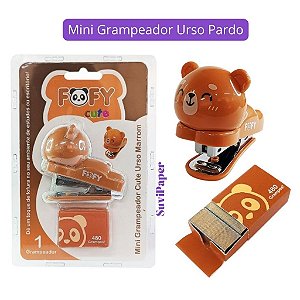 Mini Grampeador Urso Pardo com 480 Grampos