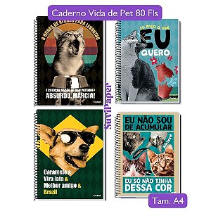 Caderno Universitário Escolar Grande Vida de Pet Coleção 2025 1 Matéria 80 Folhas Credeal Meme Brasileiro