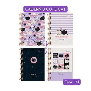 Caderno A5 Pequeno Cute Cat Cadersil - Coleção Fofa Gato 80 Folhas 14,2x20,4cm