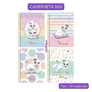 Caderneta 1/8 Sissi 2025 Anotações, Planner permanente ou Agenda Sissi SD 10,1x15cm - 80 folhas - Coleção Gatinho/ Gato