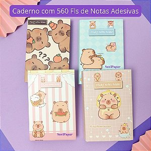 Box Livro com 560 folhas de Notas Adesivas Decordo Capivara Kawaii Importado