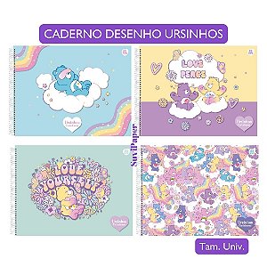 Caderno Cartografia e Desenho Grande Ursinhos Carinhosos 60 Folhas com Adesivos Animativa Und