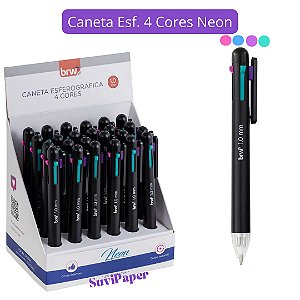 Caneta Esferográfica 1.0mm 4 Cores Neons BRW 1 Unidade