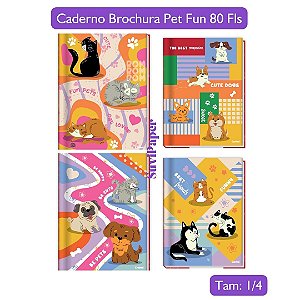 Caderno Brochura 1/4 Pet Fun Coleção 2025 80 Folhas Credeal