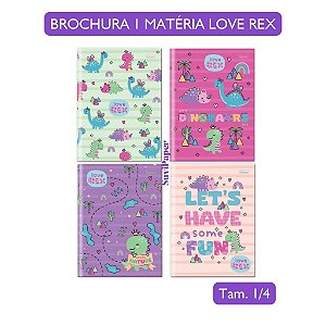 Caderno Brochura Pequeno 1 Matéria 80 Folhas Love Rex Cadersil - Coleção Fofa Dinossauro