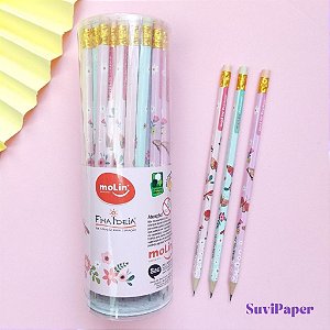 Lápis Molin Coleção Fina Ideia Borboletas HB Sextavado Kit com 4 Unidades Sortidas