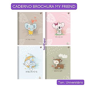Caderno Brochurão Universitário So Cute com Adesivos 80 Folhas Animativa Kawaii