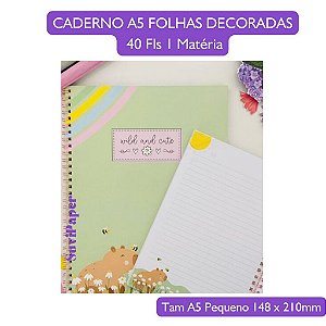 Caderno Espiral Capa Flexível Pequeno Estampa Capivara - Tamanho 21x14,8 cm- 40 folhas Decoradas- Miolo Pautado